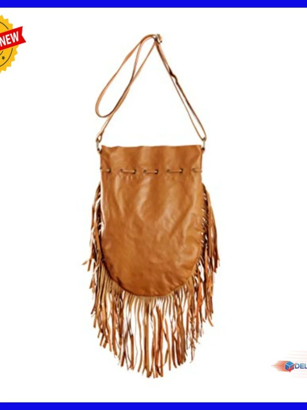 Real Leather Hobo Bag with Fringe Adjustable Strap Round Shape